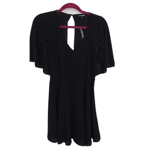 Express Dresses & Skirts - Express black v-neck mini dress with cape/flutter sleeve - NWT - size 6